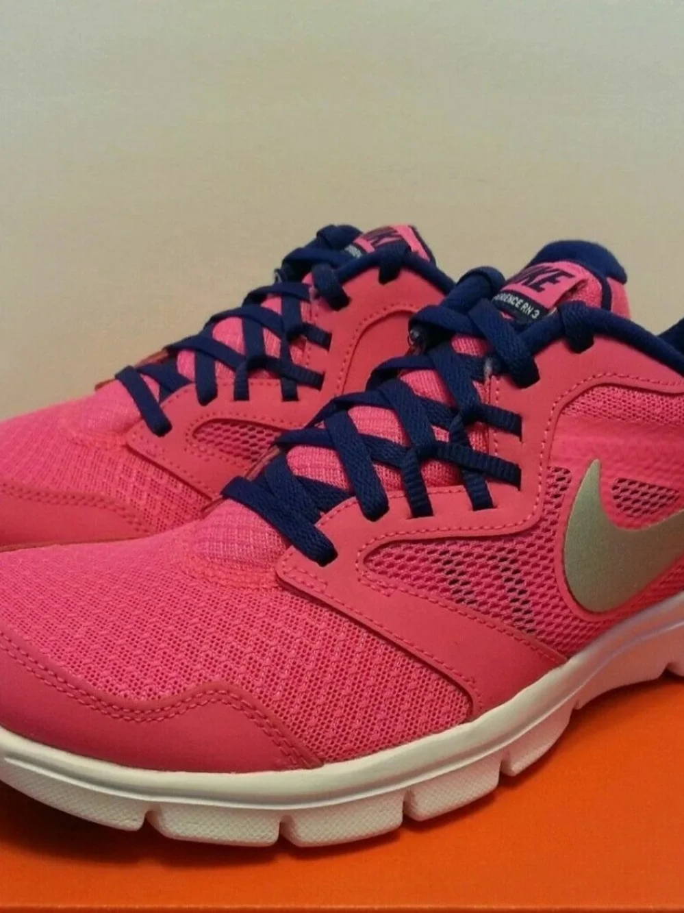 Nike Pink & Navy Athletic Sneakers Flex Run 3